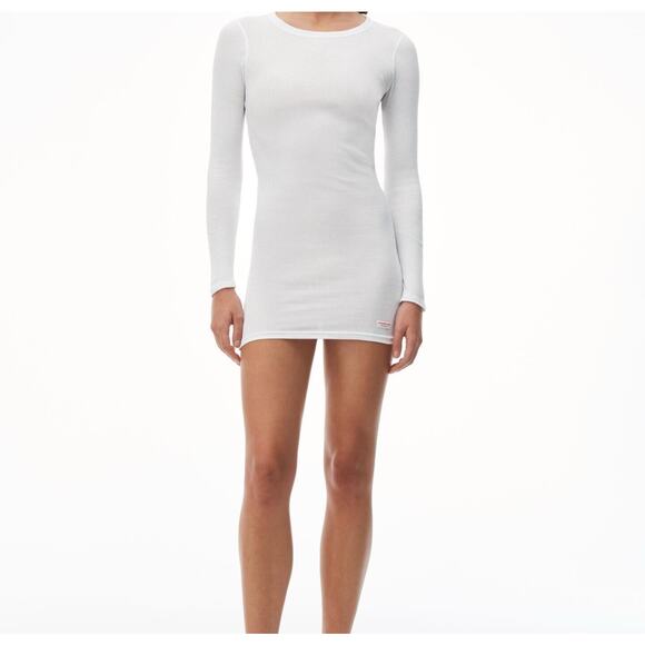 Alexander Wang Dress Womens Medium White Long Sleeve Crewneck Micro Ribbed - Picture 2 of 7